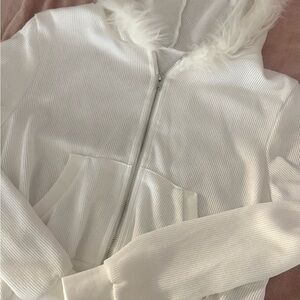 Women's White Faux Fur Hooded Jacket
